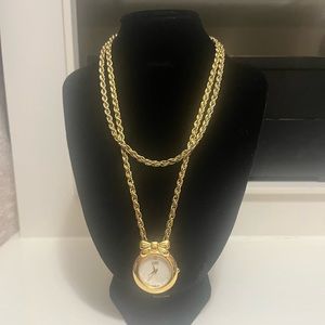 Vintage Anne Klein II pocket- watch style gold coated necklace